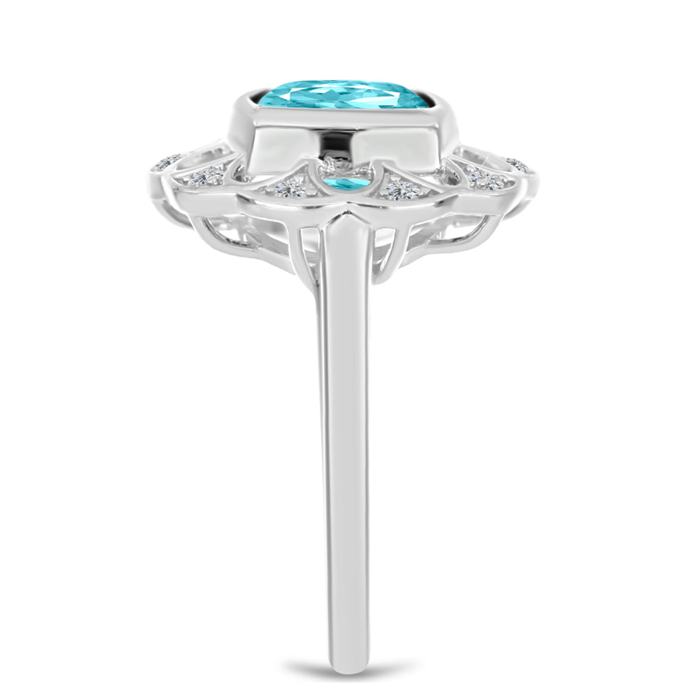 Inel din Argint 925 ( 3.62 grame ) cu Cuarț Paraiba și Topaz Alb 2.12 Carate