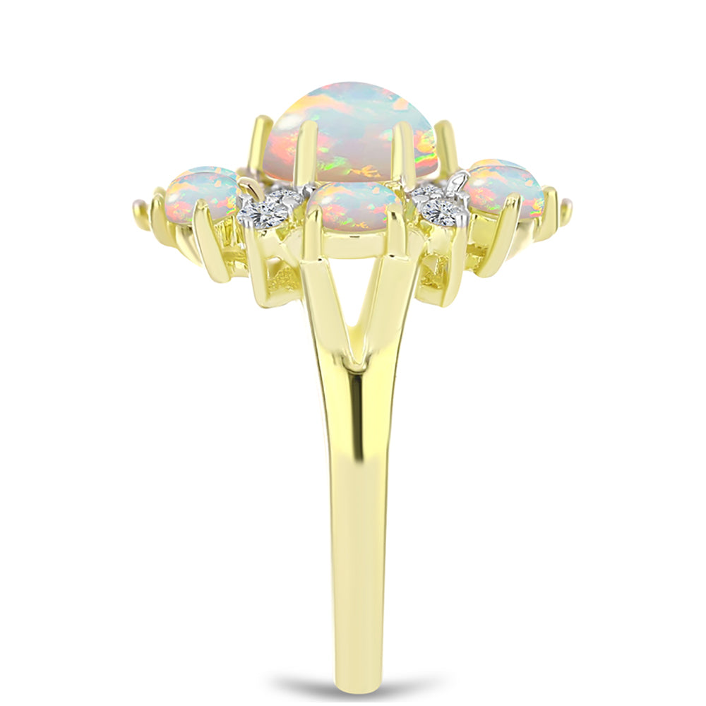 Inel din Argint 925 Placat cu Aur ( 3.44 grame ) cu Opal Welo și Topaz Alb 2.04 Carate
