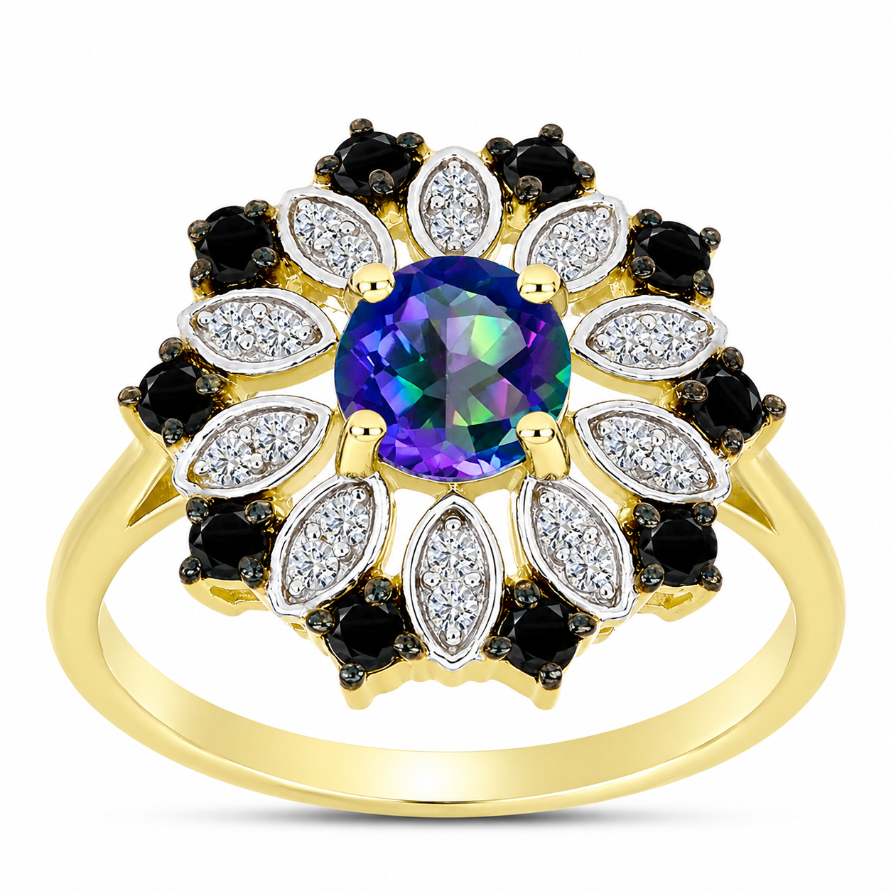 Inel din Argint 925 Placat cu Aur ( 3.3 grame ) cu Topaz Mistic și Spinel Negru 1.35 Carate