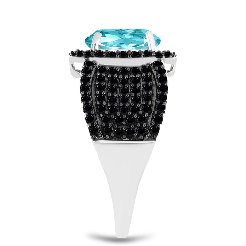 Inel din Argint 925 ( 4.88 grame ) cu Cuarț Paraiba și Spinel Negru 3.09 Carate