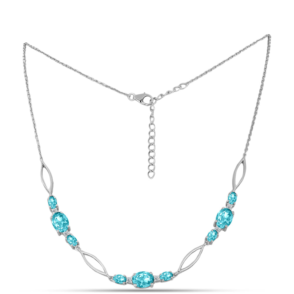 Colier din Argint 925 ( 6.98 grame ) cu Cuarț Paraiba și Topaz Alb 4.68 Carate