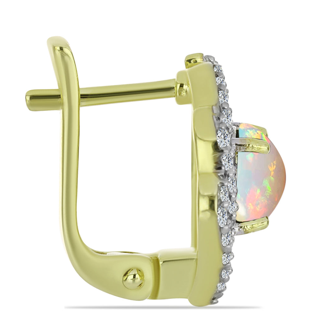 Cercei din Argint 925 Placat cu Aur ( 4.09 grame ) cu Opal Welo și Topaz Alb 1.7 Carate