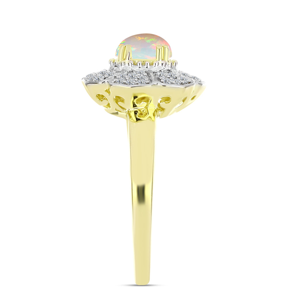 Inel din Argint 925 Placat cu Aur ( 4.22 grame ) cu Opal Welo și Topaz Alb 0.85 Carate