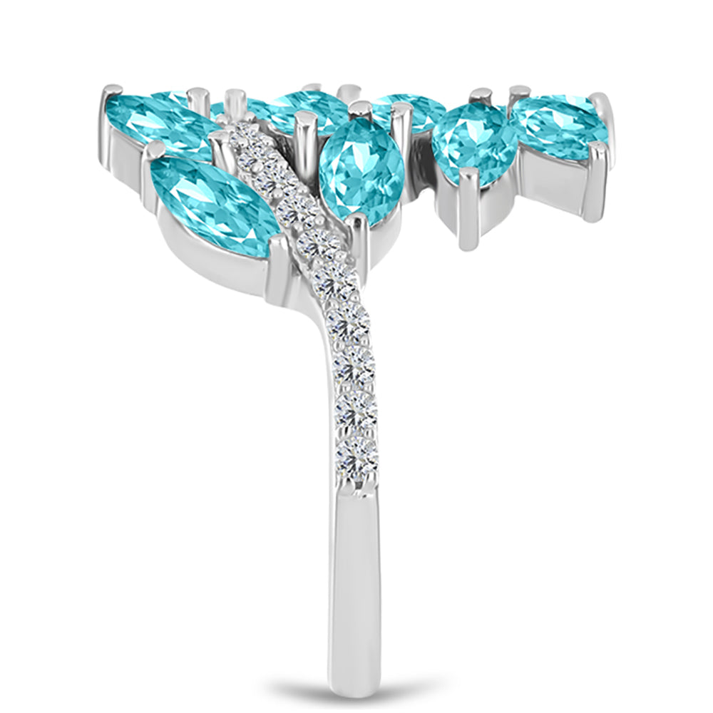 Inel din Argint 925 ( 3.49 grame ) cu Cuarț Paraiba și Topaz Alb 2.54 Carate