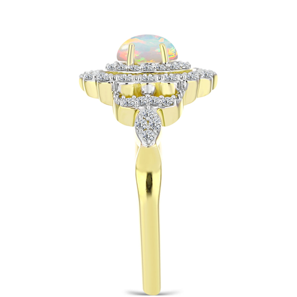 Inel din Argint 925 Placat cu Aur ( 2.96 grame ) cu Opal Welo și Topaz Alb 0.9 Carate