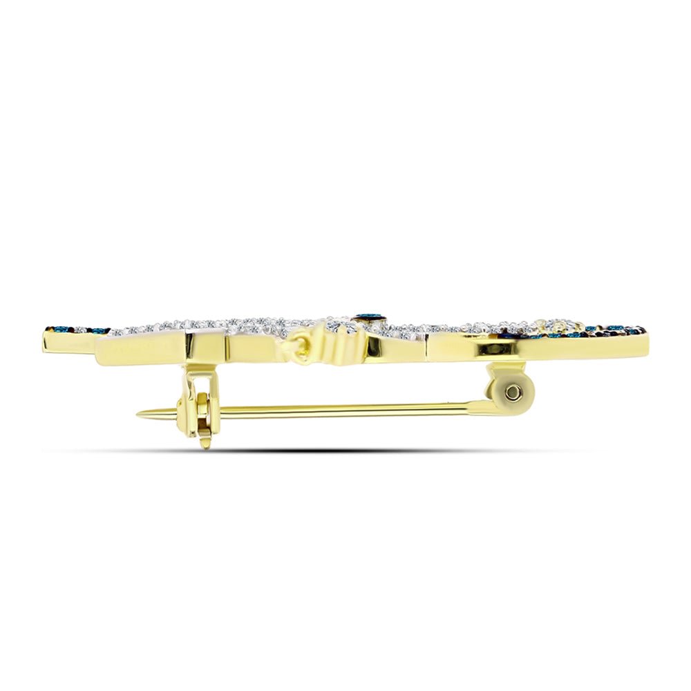 Broşă din Argint 925 Placat cu Aur ( 4.22 grame ) cu Diamant Albastru și Topaz Alb 0.94 Carate
