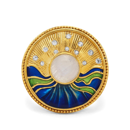 Inel din Argint 925 Placat cu Aur ( 6.64 grame ) cu Piatra Lunii Curcubeu și Topaz Alb 2.6 Carate