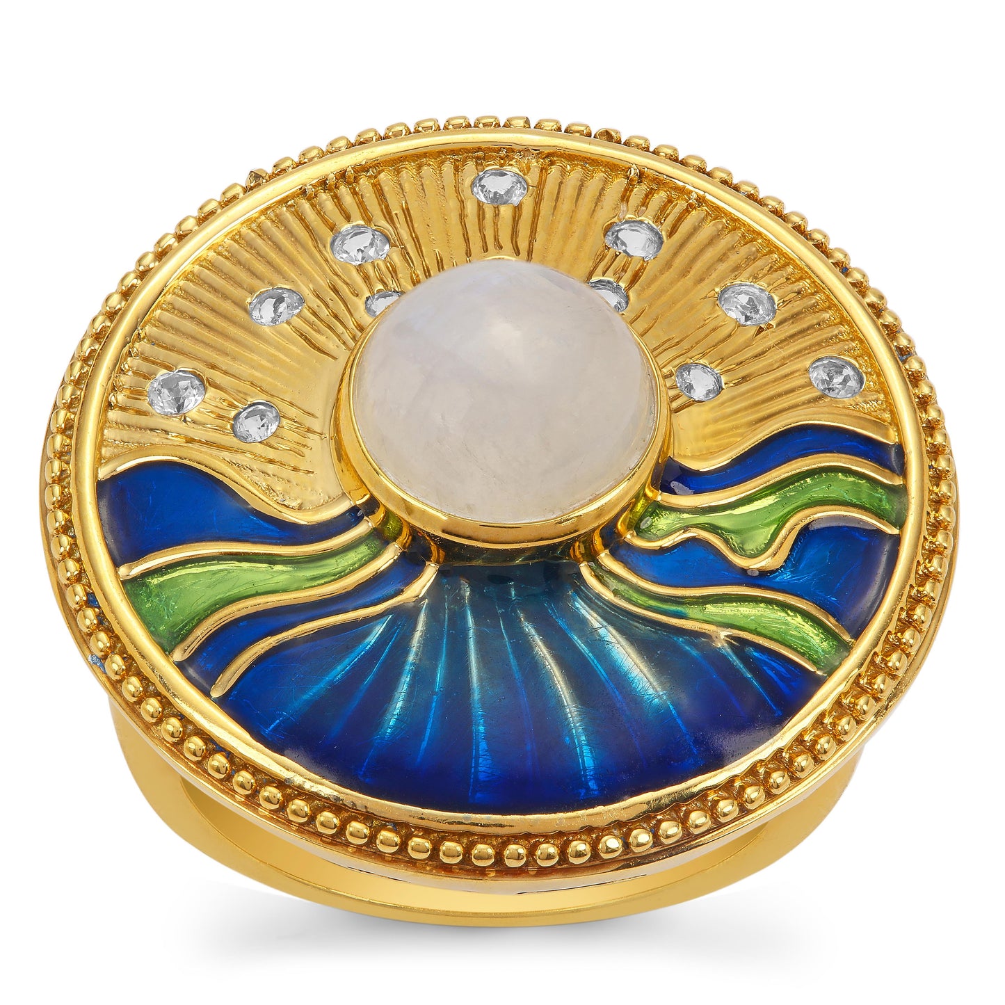 Inel din Argint 925 Placat cu Aur ( 6.64 grame ) cu Piatra Lunii Curcubeu și Topaz Alb 2.6 Carate