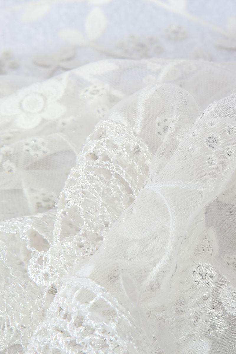 Eșarfă-Șal Triunghiulară 45 cm x 45 cm x 170 cm cu Model Floral Lucios ,Albă - Bijuterii TV