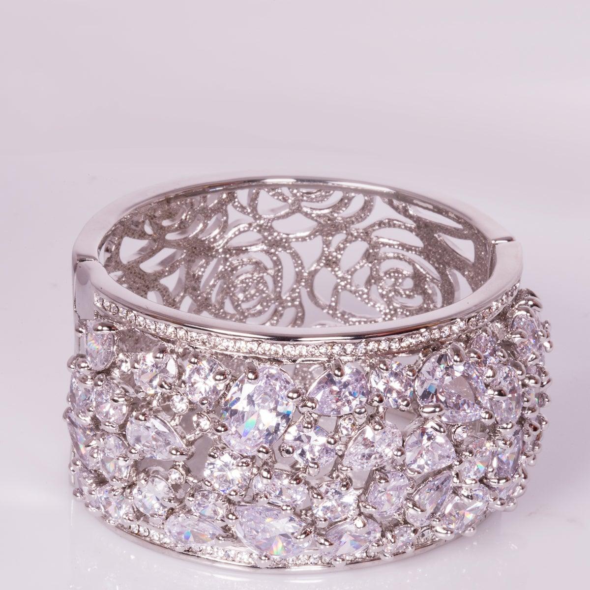 Brățară din Aliaj Placat cu Aur Alb cu Cristal Alb Emporia® - Bijuterii TV