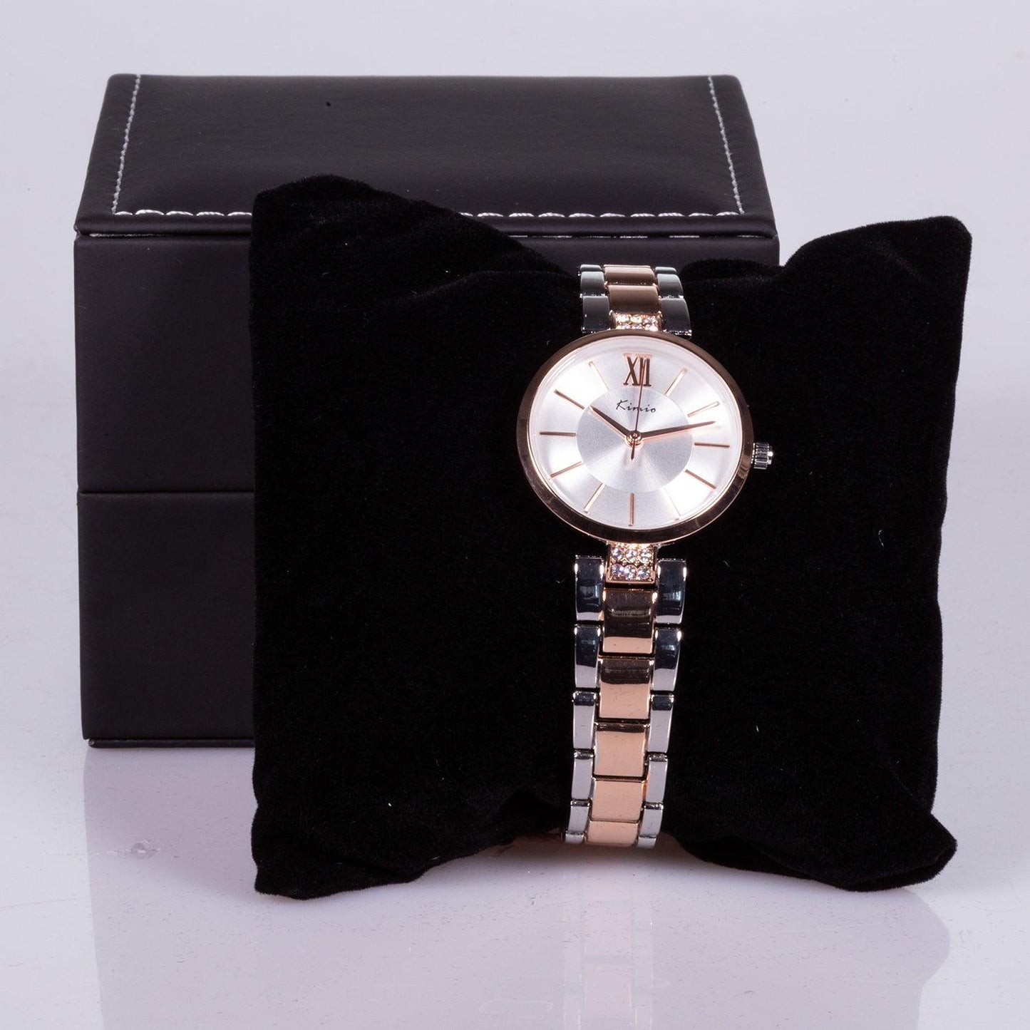 Ceas din Oțel Inoxidabil cu Cadran Alb, Curea Metalică din Aur și Argint și Zirconiu - Bijuterii TV