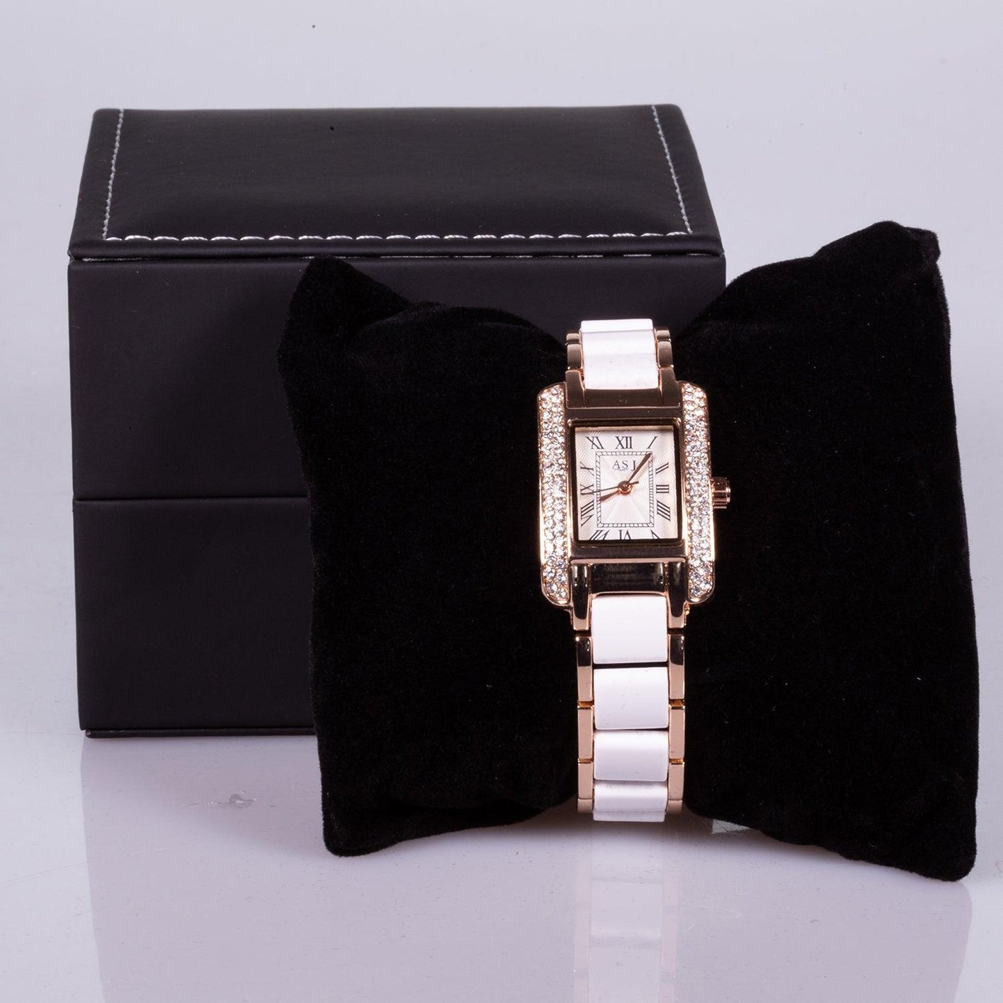 Ceas din Oțel Inoxidabil cu Cadran Alb, Curea din Ceramică Albă și Zirconiu - Bijuterii TV