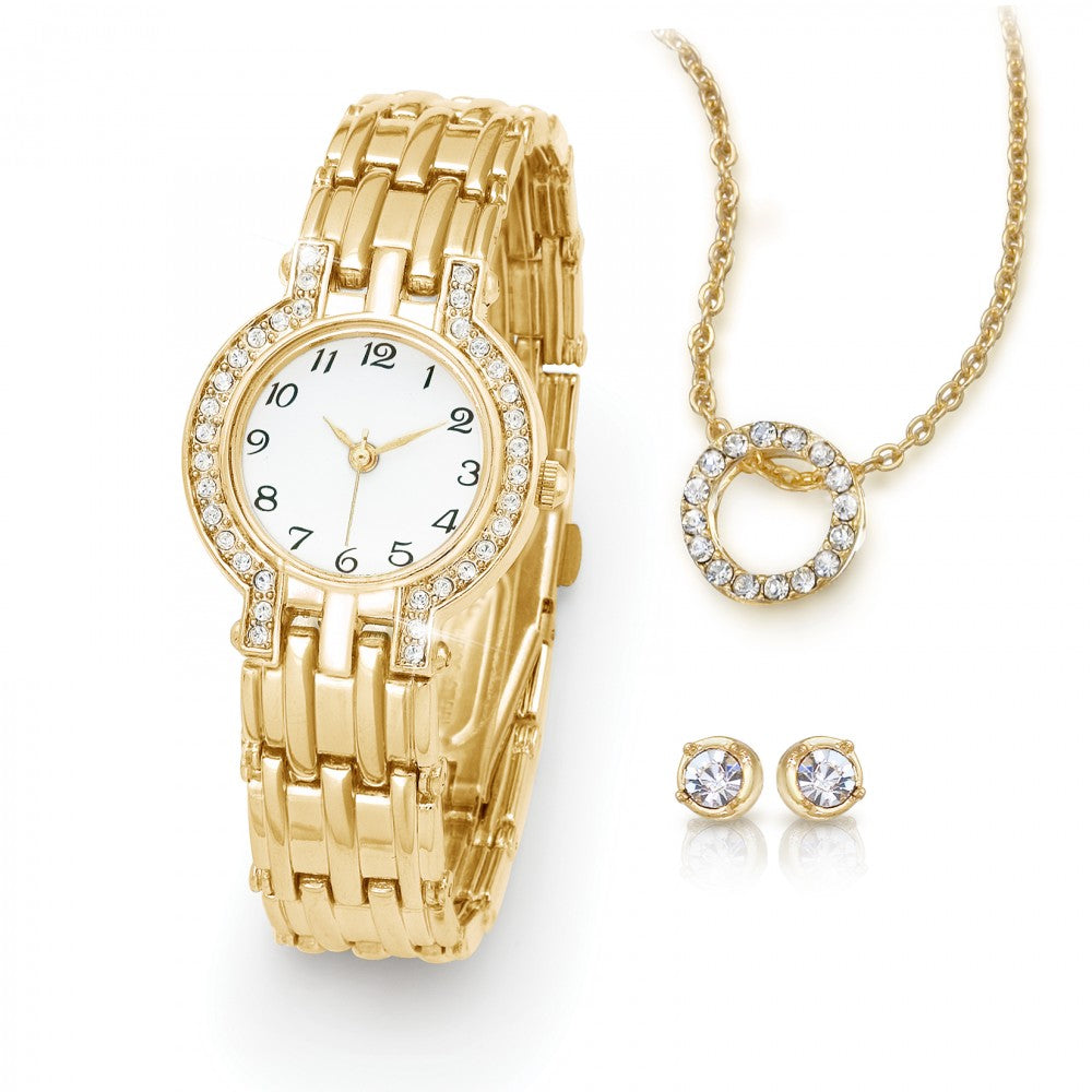 Set din Aliaj Placat cu Aur cu Cristal Alb Emporia® ( Colier+Cercei )