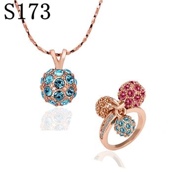 Set din Aliaj Placat cu Aur cu Cristal Albastru Emporia® și Cristal Roșu Emporia® ( Colier+Inel )