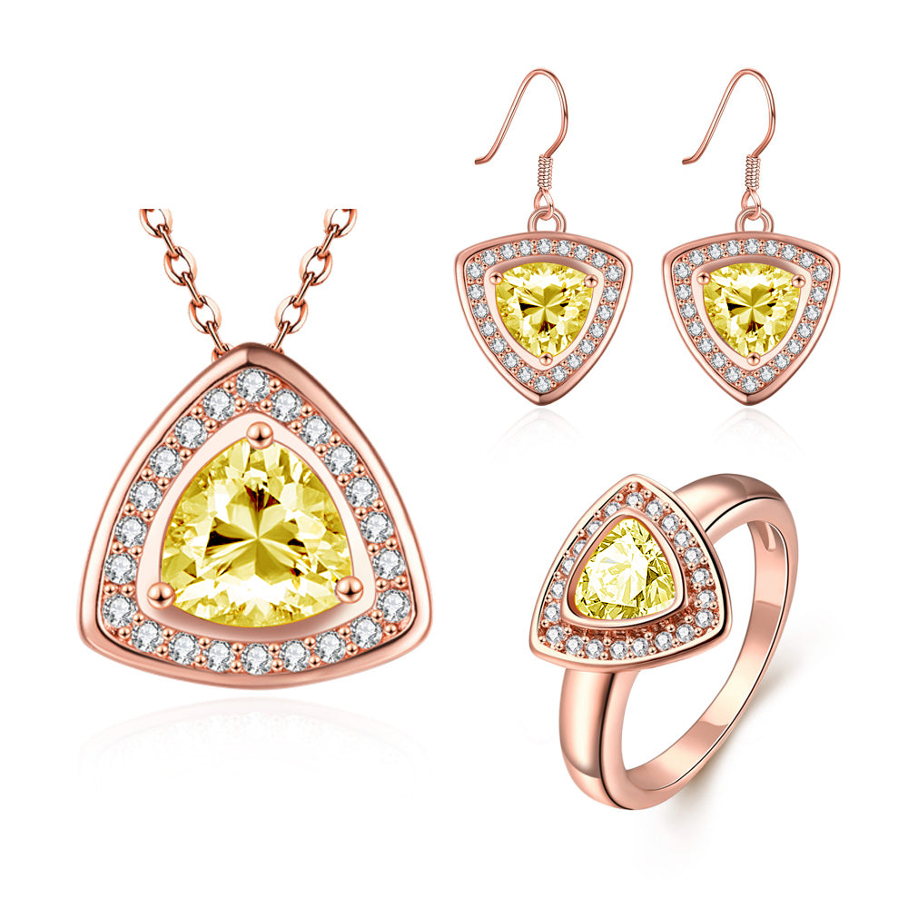 Set din Aliaj Placat cu Aur cu Cristal Galben Emporia® ( Colier+Cercei+Inel )