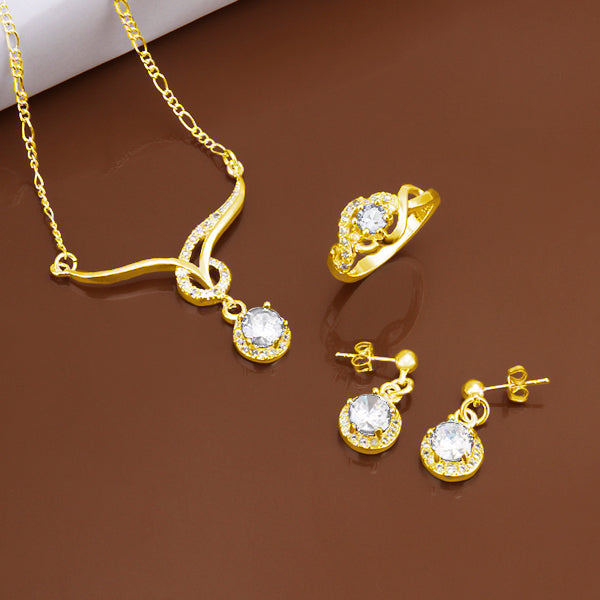 Set din Aliaj Placat cu Aur cu Cristal Alb Emporia® ( Colier+Cercei+Inel )