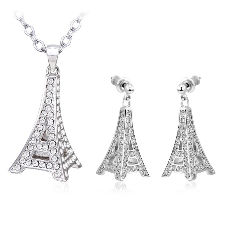 Set din Aliaj Placat cu Aur cu Cristal Alb Emporia® ( Colier+Cercei )