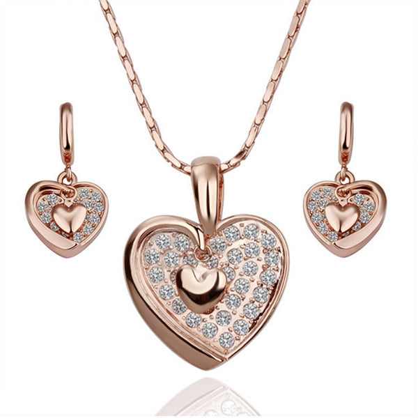 Set din Aliaj Placat cu Aur cu Cristal Alb Emporia® ( Colier+Cercei )