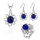 Set din Aliaj Placat cu Aur cu Cristal Albastru Emporia® ( Colier+Cercei+Inel )