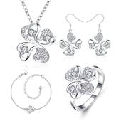 Set din Aliaj Placat cu Aur cu Cristal Alb Emporia® ( Colier+Cercei+Brățară+Inel )