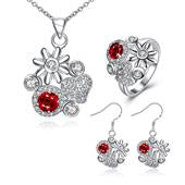 Set din Aliaj Placat cu Aur cu Cristal Roșu Emporia® ( Colier+Cercei+Inel )