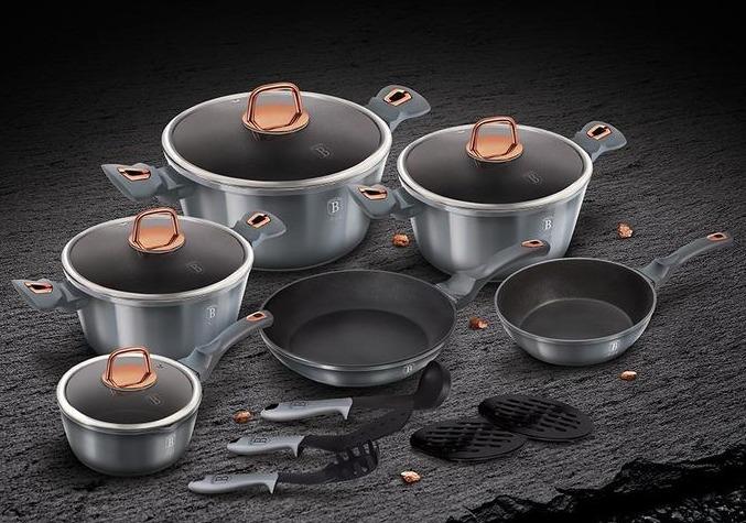 Set 15 piese Berlinger Haus cu Acoperire din Titan, Gri / Roz