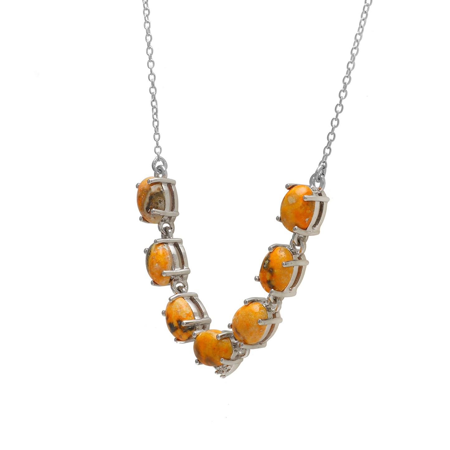 Colier din Argint 925 ( 3.9 grame ) cu Jasp Bumble Bee și Zircon Alb Natural 5.19 Carate