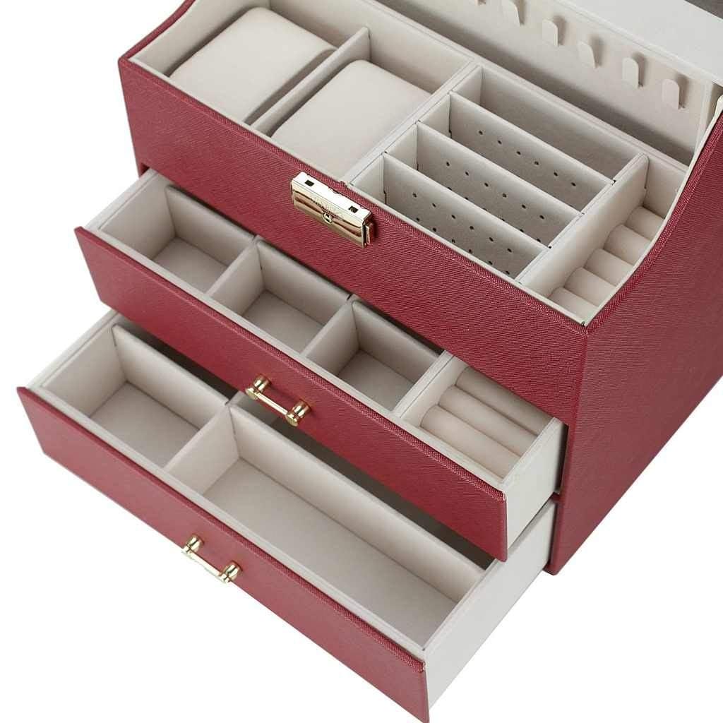 Cutie pentru Bijuterii și Organizator Elegant Stenberg cu Oglindă, Roșu - Bijuterii TV