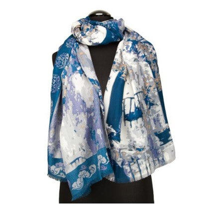 Eșarfă la modă, 100% viscoză, 180 cm x 90 cm, ALBASTRU ȘI ALB