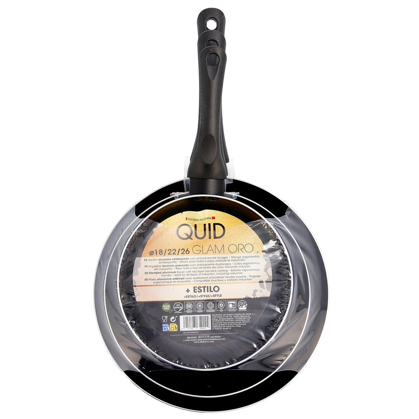 Set de 3 Tigăi din Aluminiu și Metal, culoare aurie