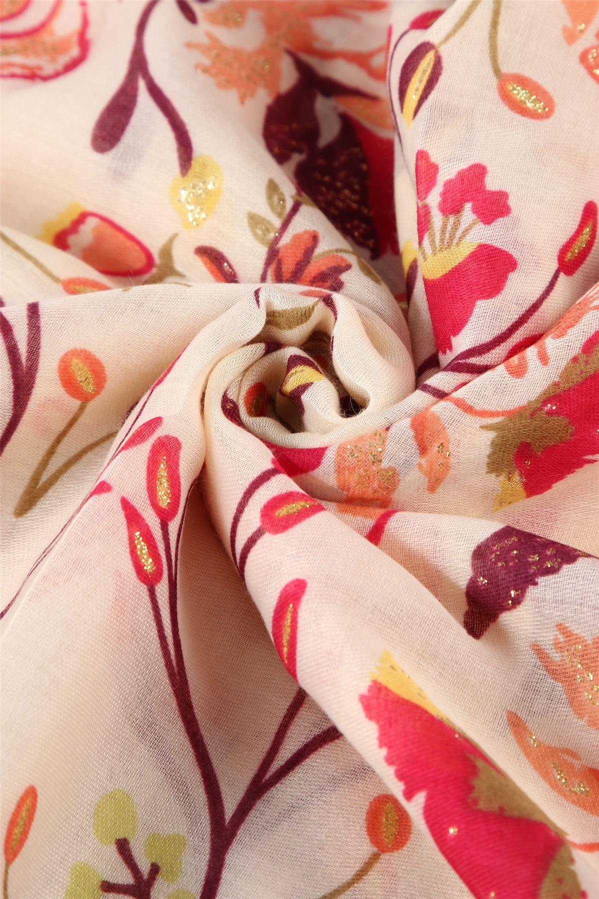 Eșarfă-Șal 90 cm x 180 Stil Popular, cu Modele Florale, Violet - Bijuterii TV