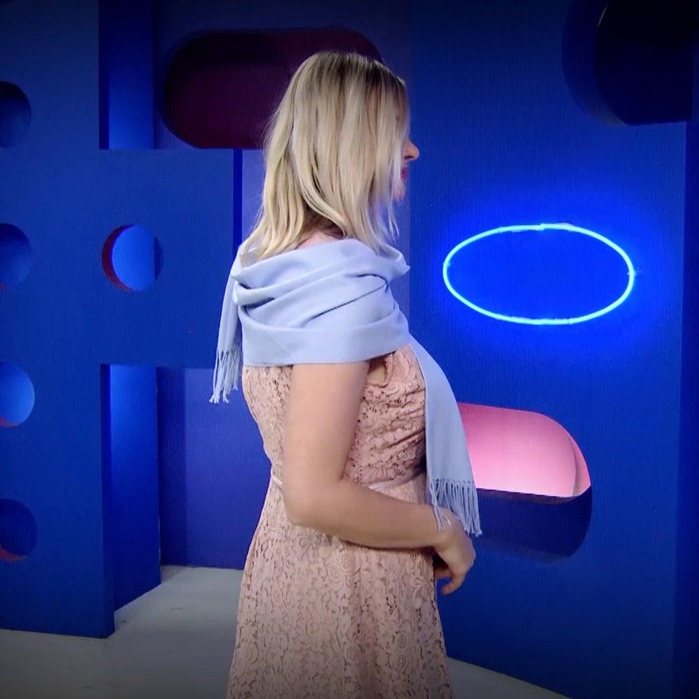 Eșarfă-Șal 100% Cașmir Pashmina Autentic , 70 cm x 180 cm, Albastru Deschis - Bijuterii TV