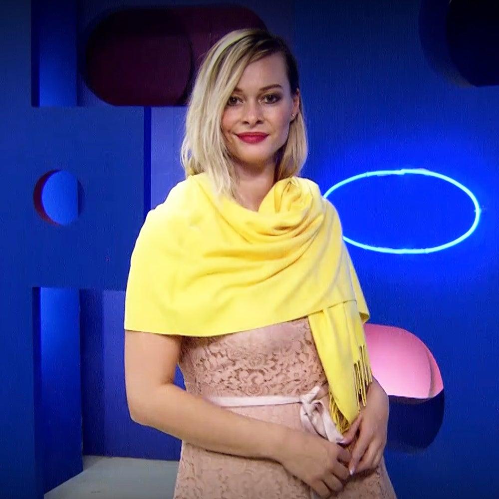 Eșarfă-Șal 100% Cașmir Pashmina Autentic , 70 cm x 180 cm, Galbenă - Bijuterii TV