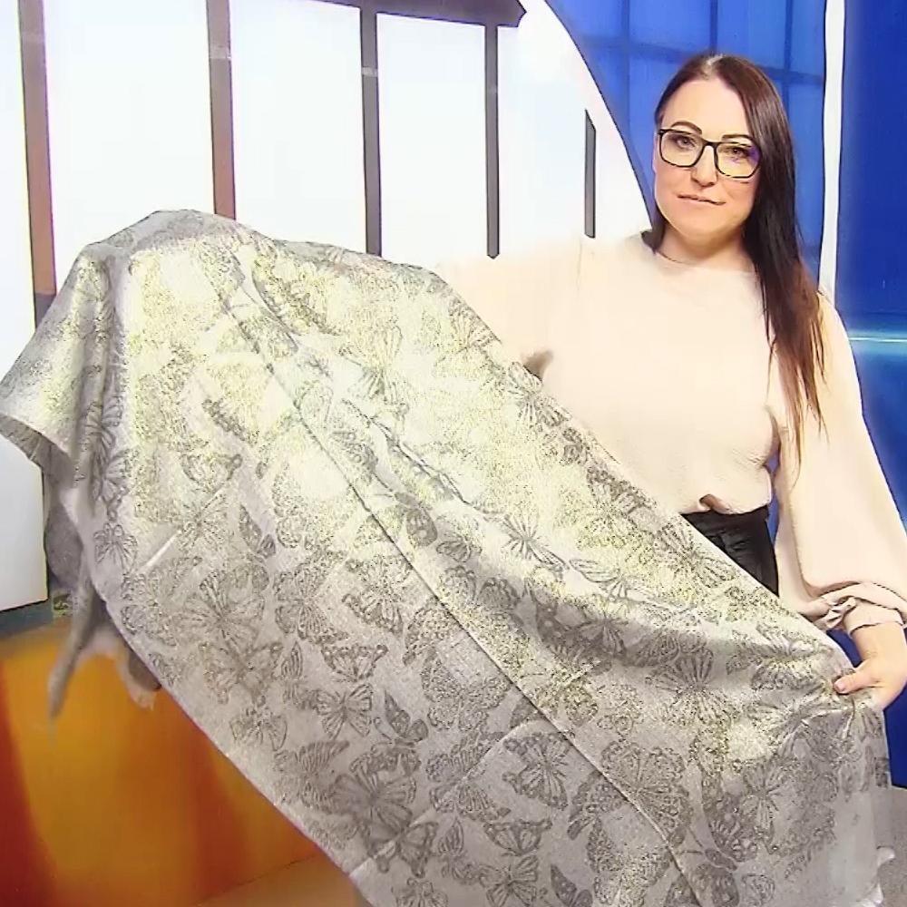 Eșarfă-Șal, 70 cm x 180 cm, Negru Lucios cu Model Fluture - Bijuterii TV