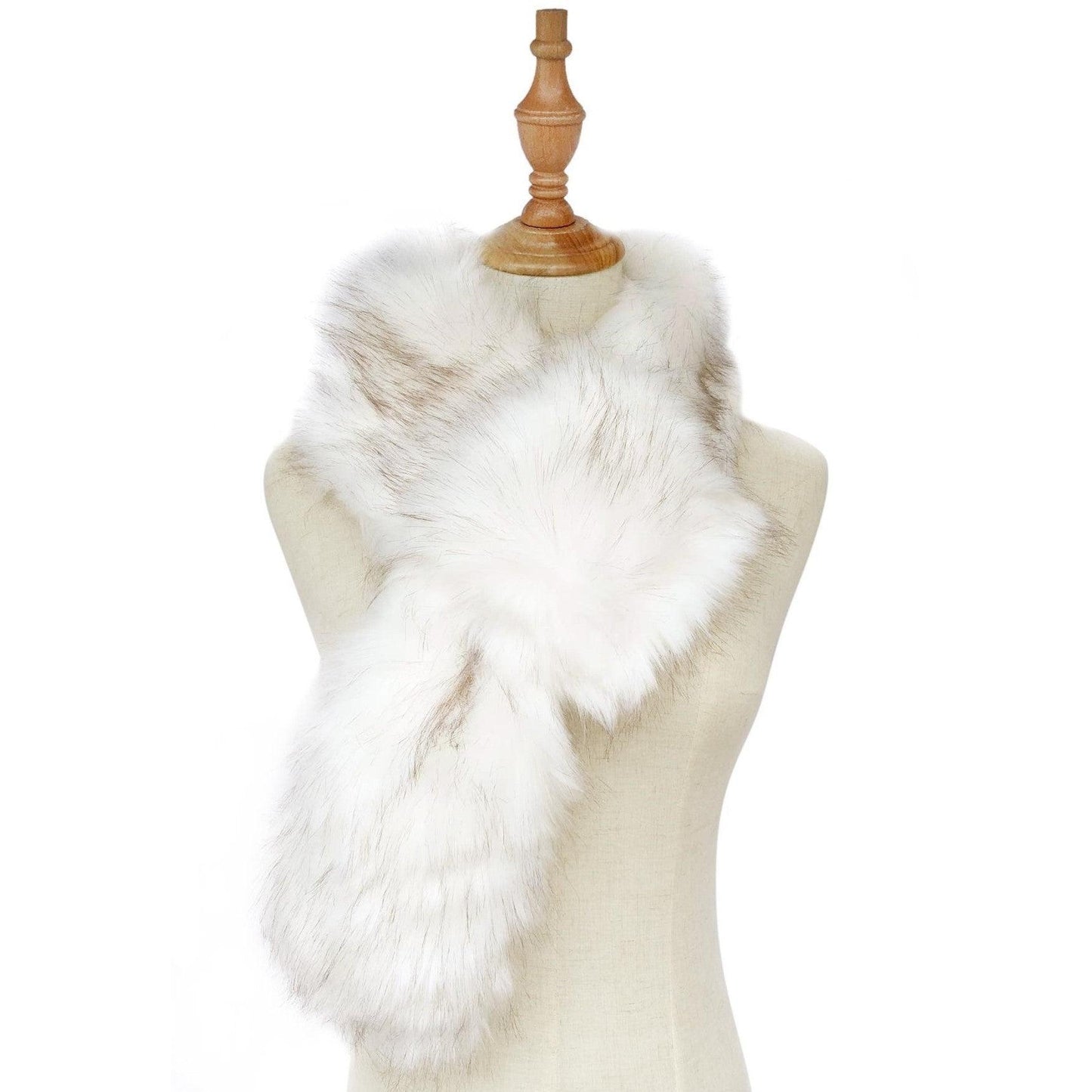 Eșarfă Răsucită din Blană Sintetică, 13,5 x 125 cm, Albă - Bijuterii TV