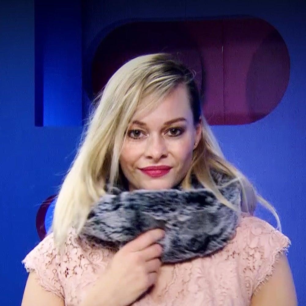 Eșarfă Răsucită din Blană Artificială, 22 cm x 40 cm, Alb-Negru - Bijuterii TV