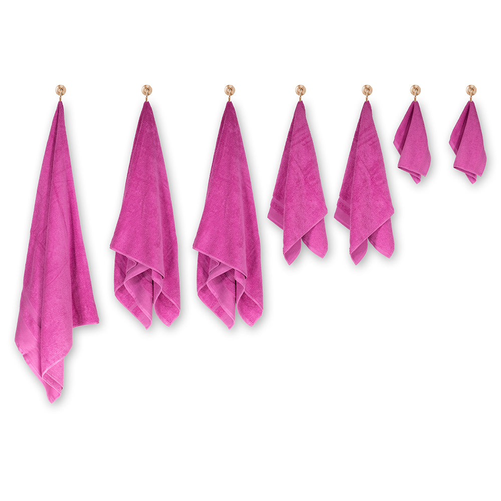 3+3+1 Set Cadou Mare de Prosoape de Baie din 100% Micro Bumbac, 500 GSM, Roz Fucsia
