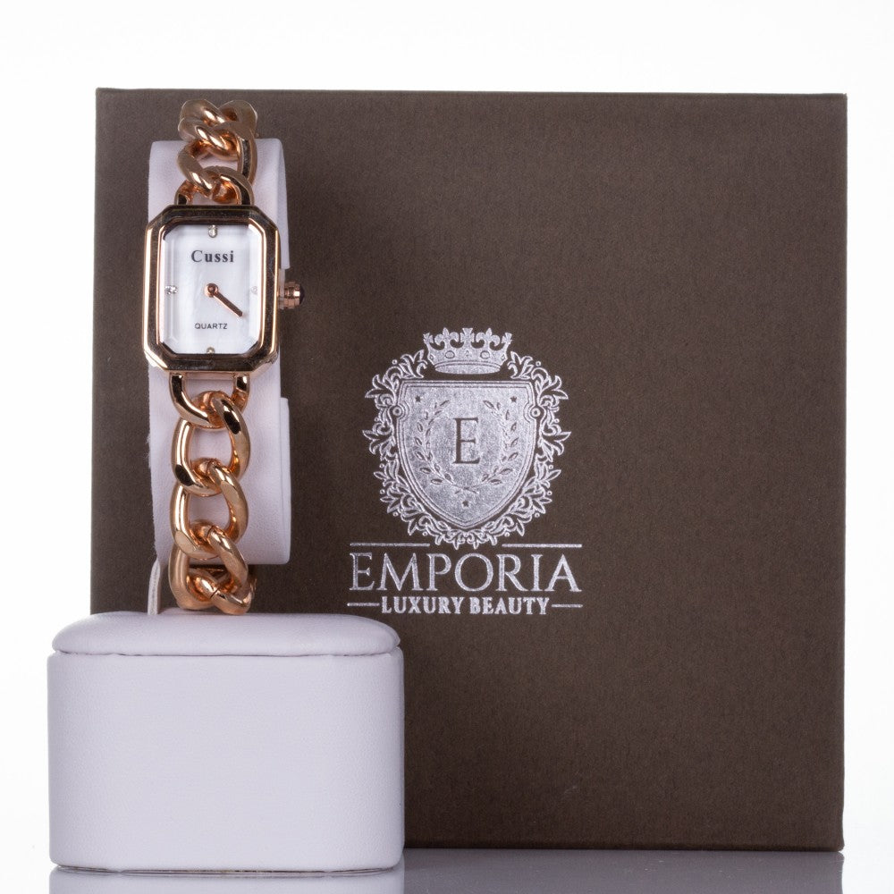 Ceas din Aliaj Placat cu Aur cu Cristal Alb Emporia®