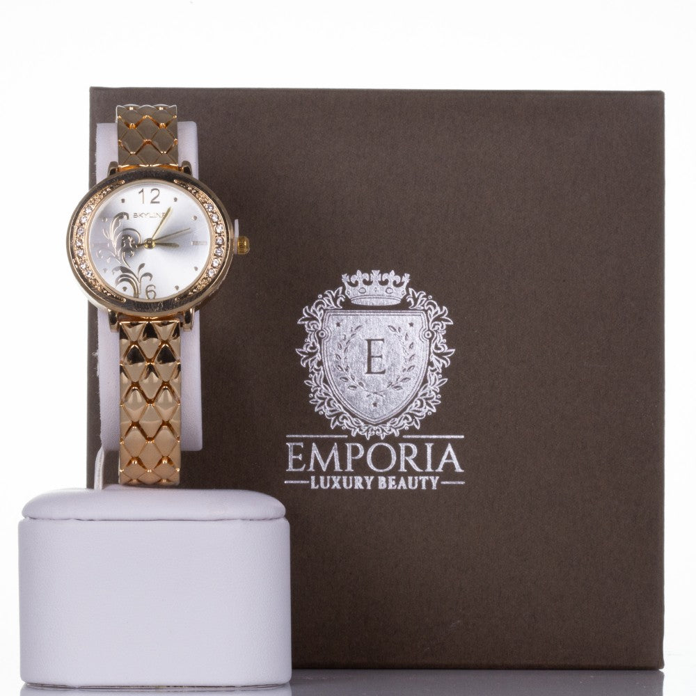 Ceas din Aliaj Placat cu Aur cu Cristal Alb Emporia®