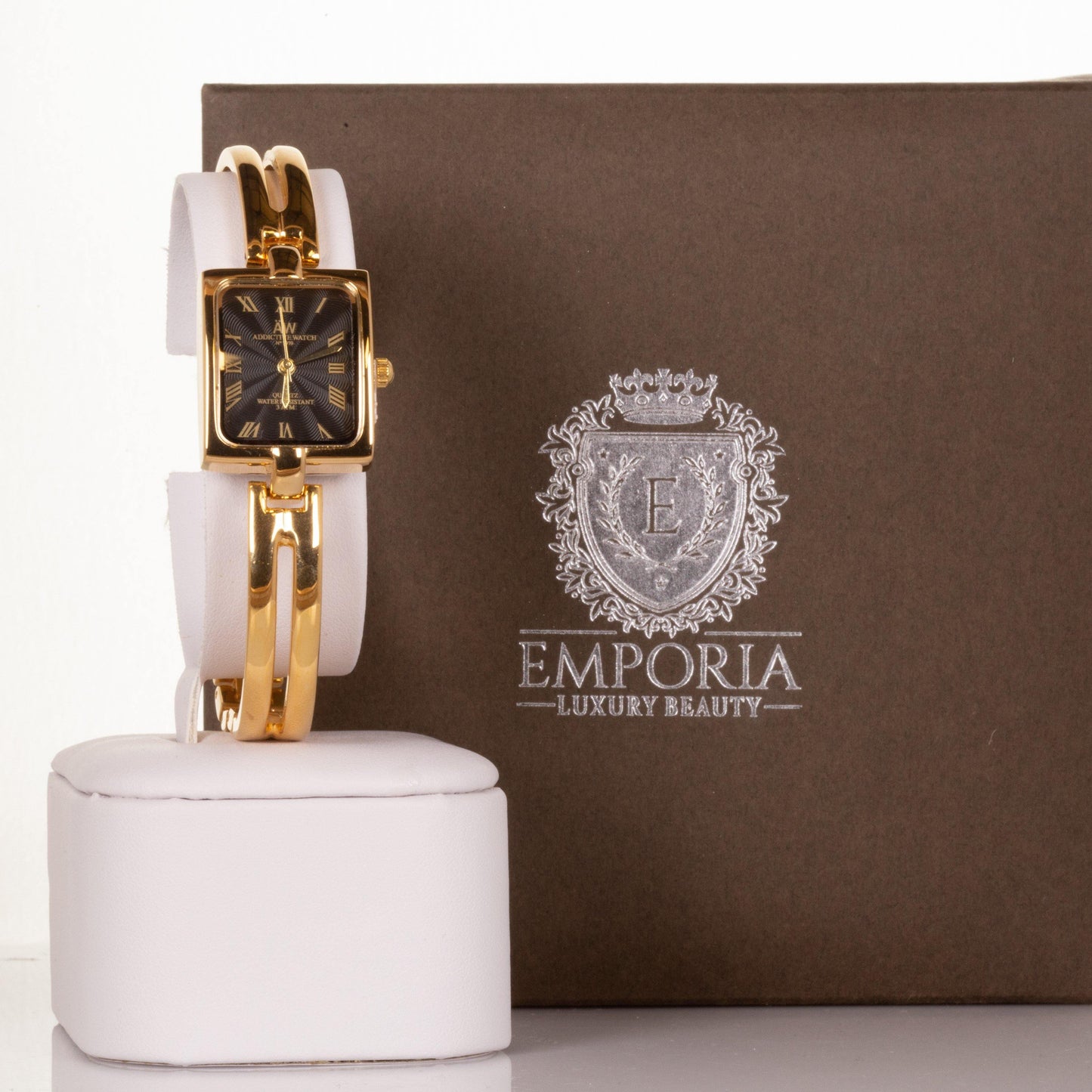 Ceas din Aliaj AW de Culoare Aurie de damă, cu cadran negru și numere romane - Bijuterii TV