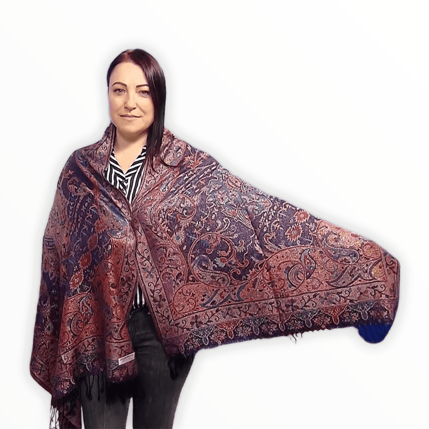 Eșarfă-Șal 100% Cașmir Pashmina Autentic, 70 cm x 180 cm, Albastru Navy - Bijuterii TV