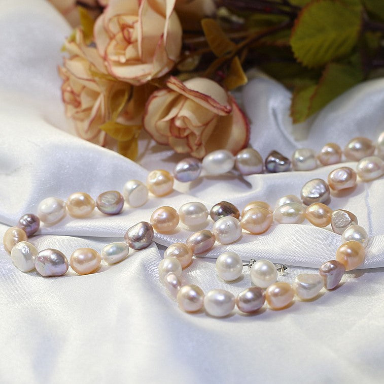 Set din Argint 925 ( 1.85 grame ) cu Perlă de Apă Dulce Multicoloră Baroc