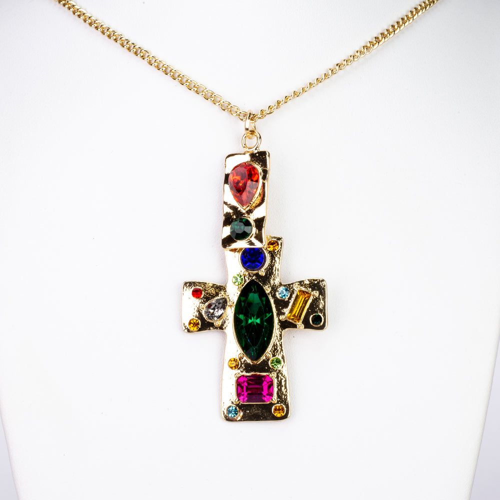 Set din Aliaj Placat cu Aur cu Cristal Roșu Emporia® și Cristal Albastru Emporia® ( Colier+Cercei+Pandantiv )