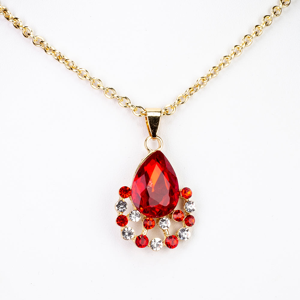 Set din Aliaj Placat cu Aur cu Cristal Roșu Emporia® și Cristal Alb Emporia® ( Colier+Cercei+Pandantiv )