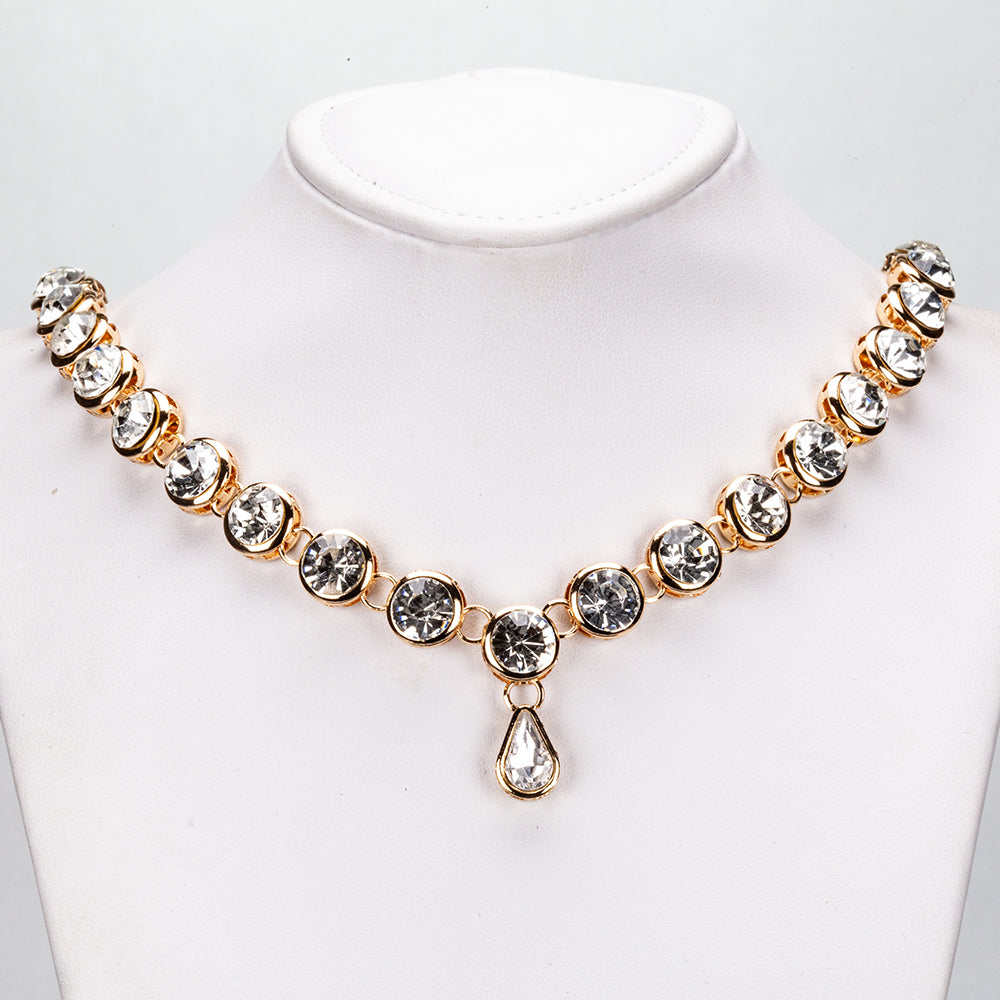 Set din Aliaj Placat cu Aur cu Cristal Alb Emporia® ( Colier+Cercei )