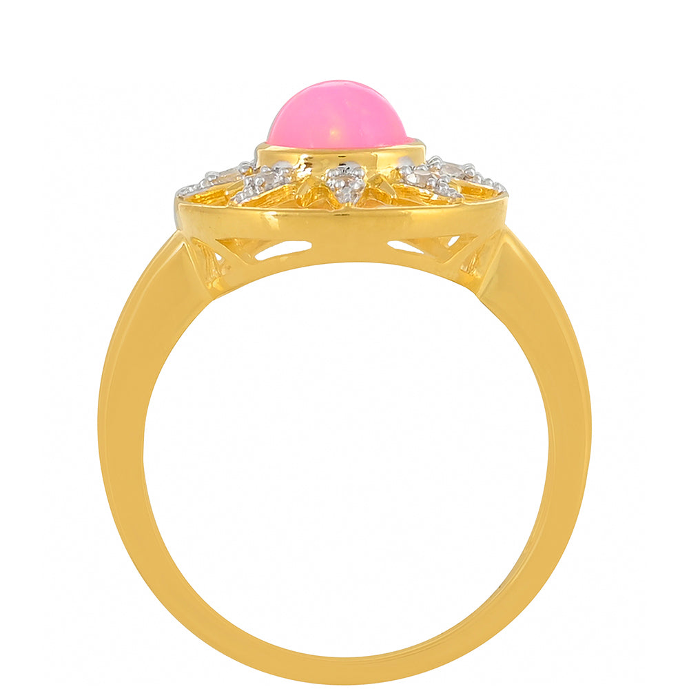 Inel din Argint 925 Placat cu Aur ( 2.7 grame ) cu Opal Etiopian Neon Roz și Topaz Alb 0.71 Carate