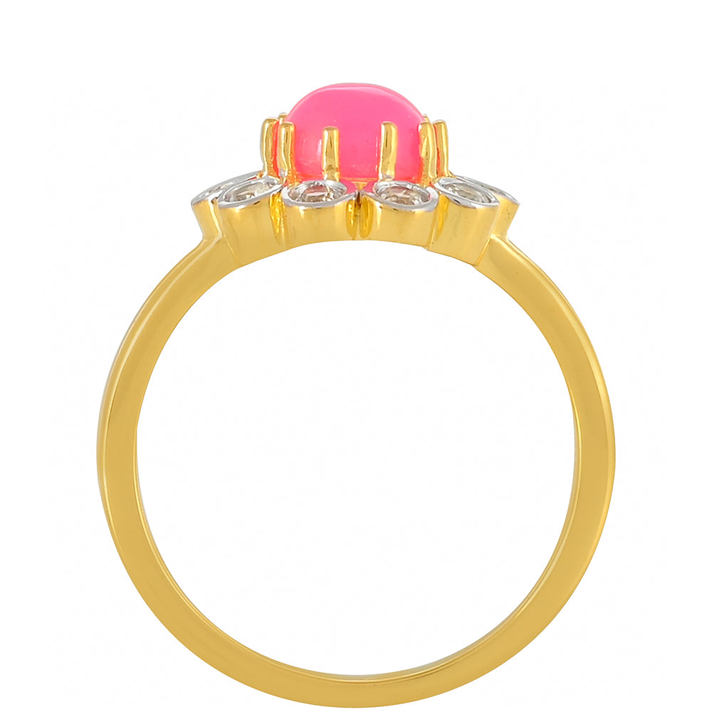 Inel din Argint 925 Placat cu Aur ( 2.64 grame ) cu Opal Etiopian Neon Roz și Topaz Alb 0.97 Carate