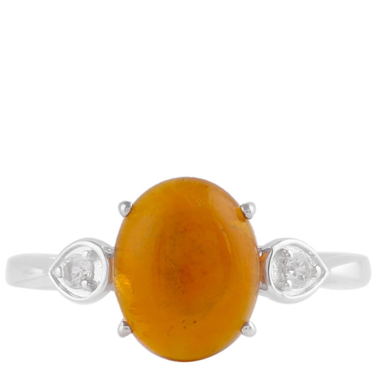 Inel din Argint 925 ( 1.86 grame ) cu Opal de Foc Portocaliu și Topaz Alb 2.26 Carate