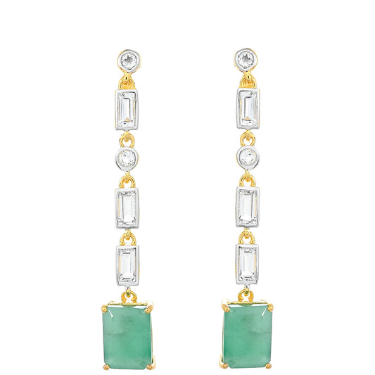 Cercei din Argint 925 Placat cu Aur ( 2.72 grame ) cu Smarald Brazilian și Topaz Alb 4.76 Carate