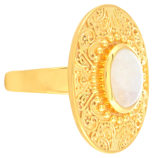 Inel din Argint 925 Placat cu Aur ( 7.35 grame ) cu Piatra Lunii Curcubeu 2.93 Carate